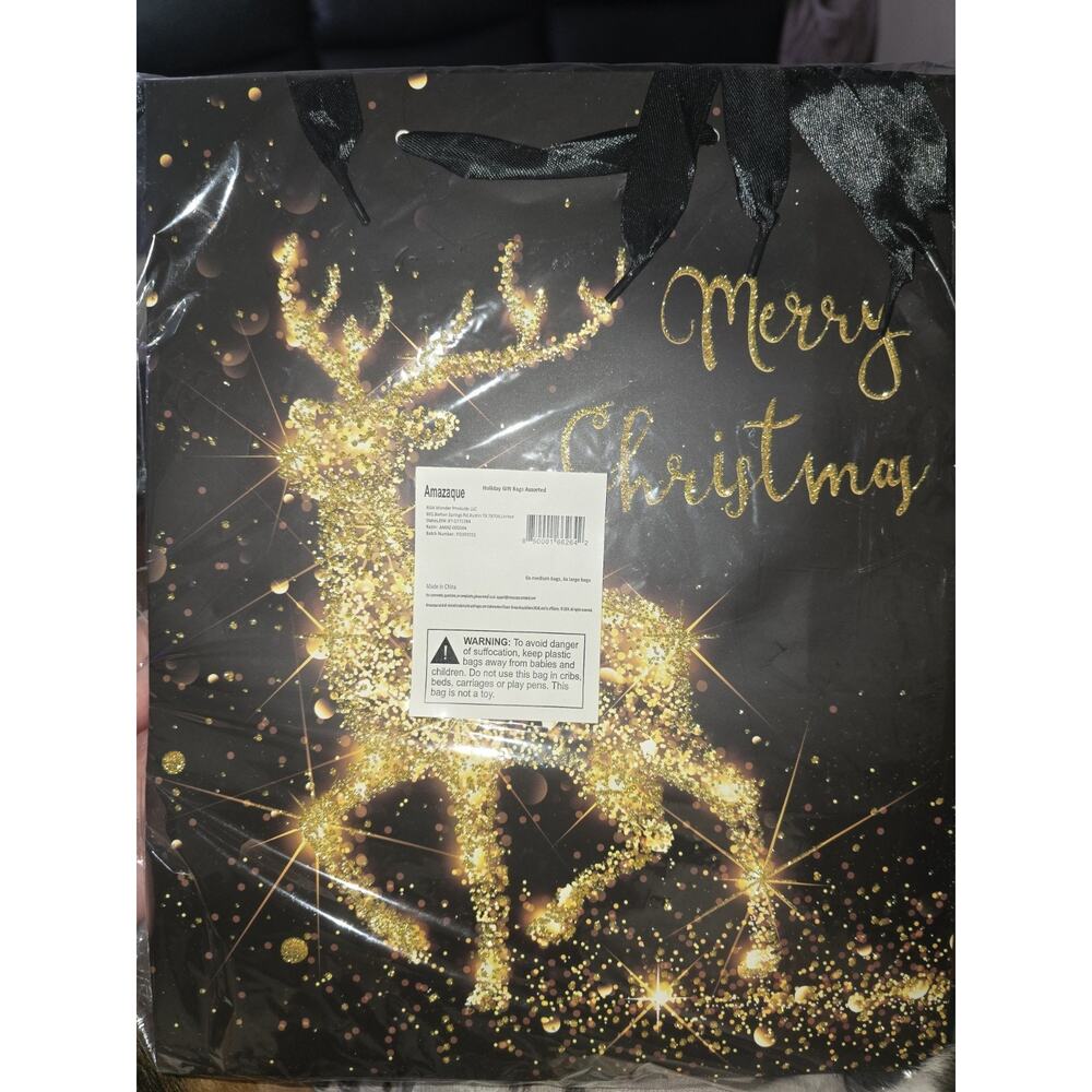 Premium Elegant Christmas Bags Black and Gold Glittered Assorted Set of...